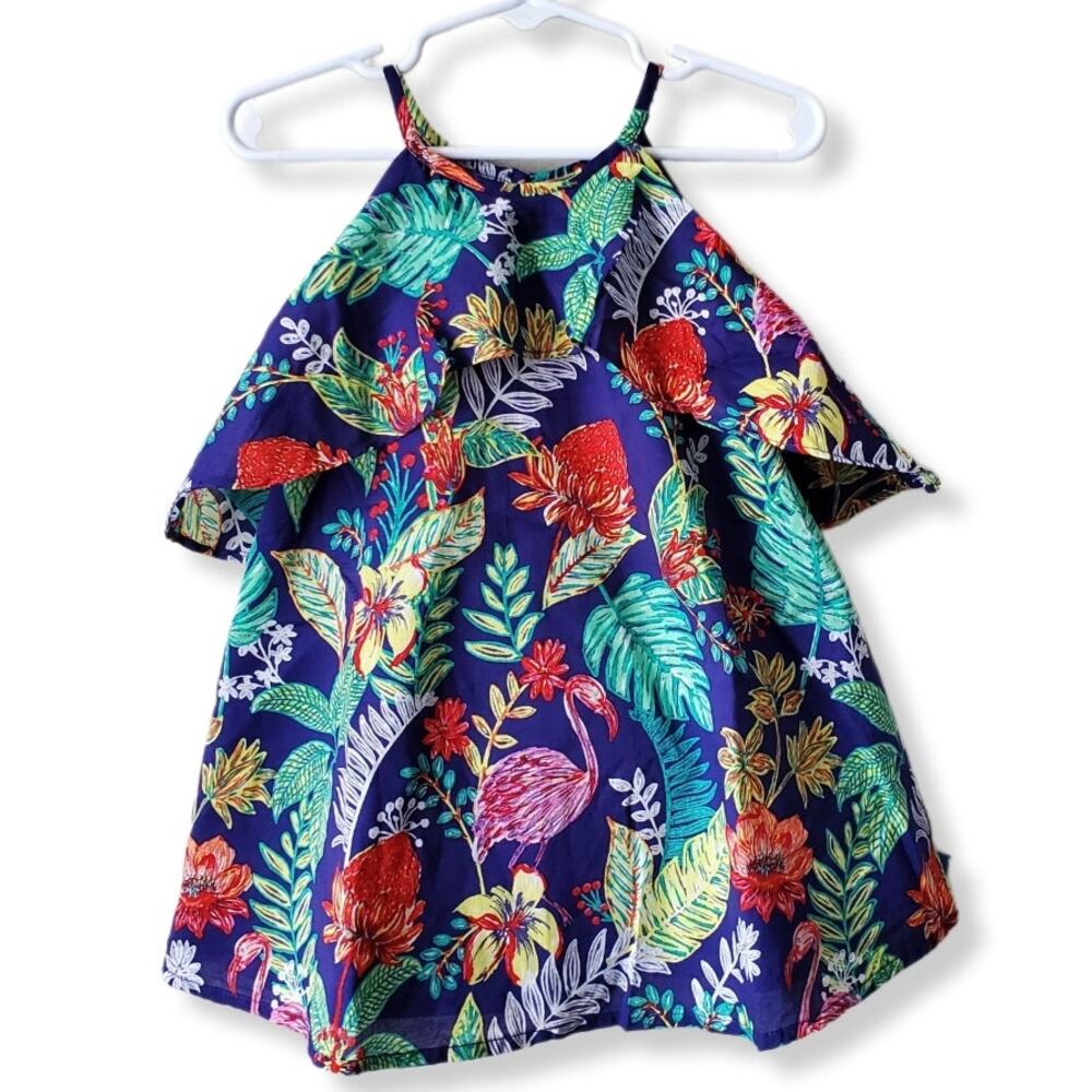 Baby Girl Janie & Jack Navy Tropical Floral Dress Set 18 24 Mos Colorful NEW